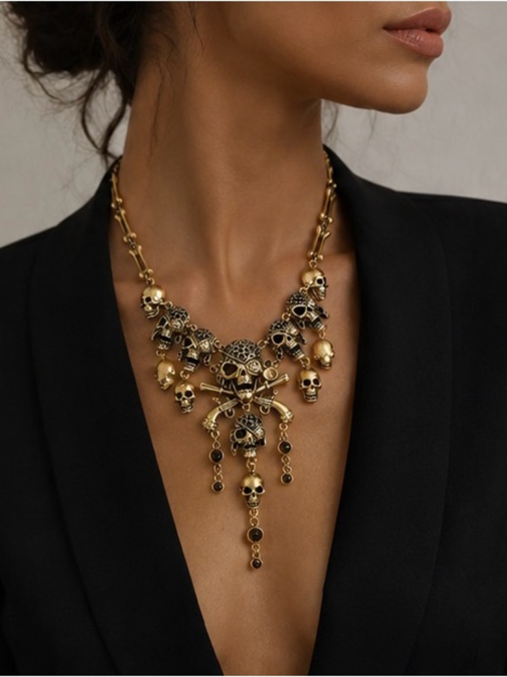 Gothic Skull & Crossbones Chandelier Necklace